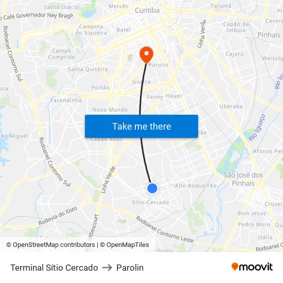 Terminal Sítio Cercado to Parolin map