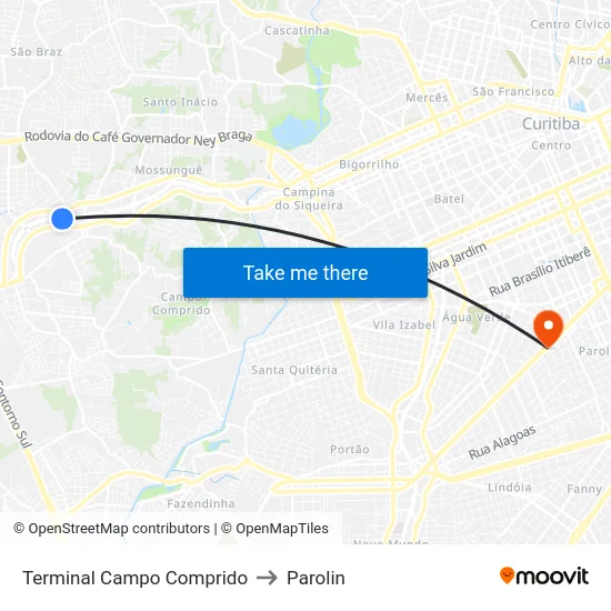 Terminal Campo Comprido to Parolin map