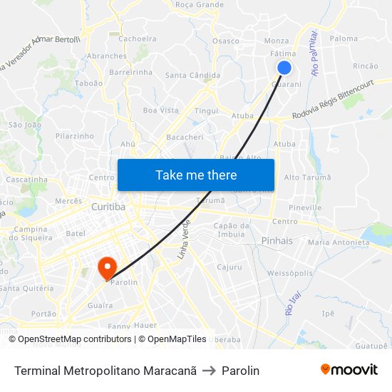 Terminal Metropolitano Maracanã to Parolin map