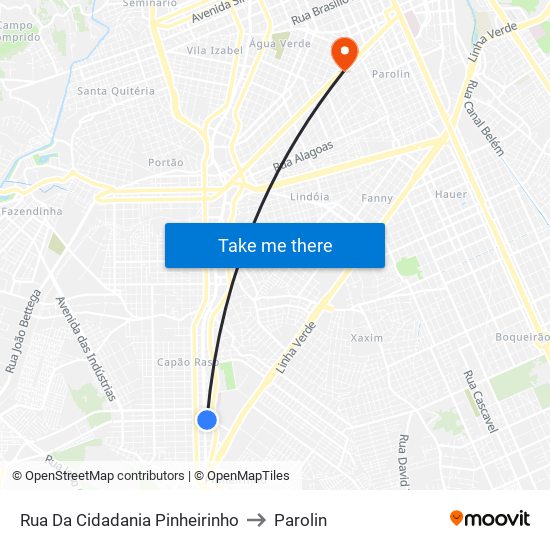 Rua Da Cidadania Pinheirinho to Parolin map