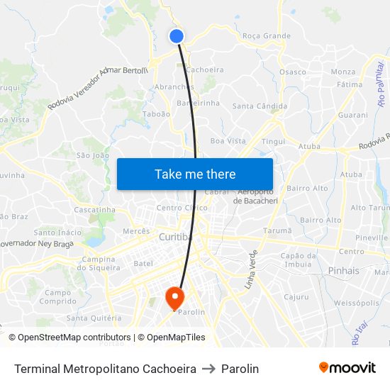 Terminal Metropolitano Cachoeira to Parolin map