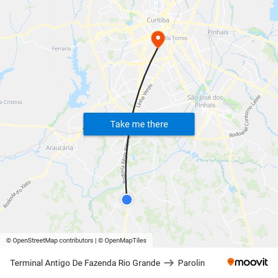 Terminal Antigo De Fazenda Rio Grande to Parolin map