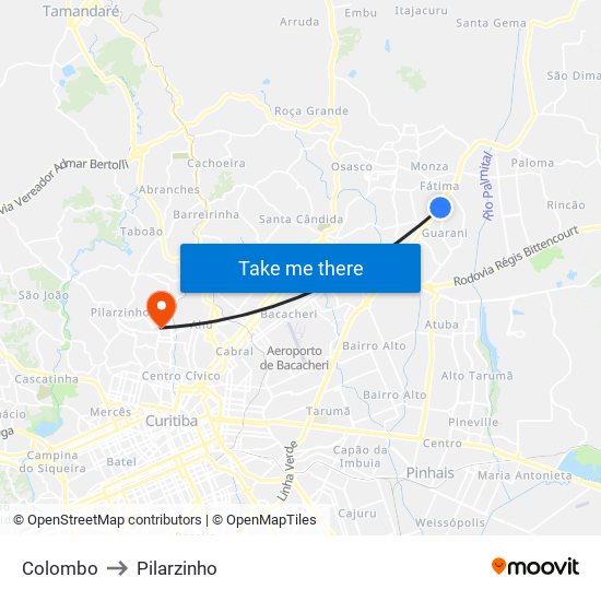Colombo to Pilarzinho map