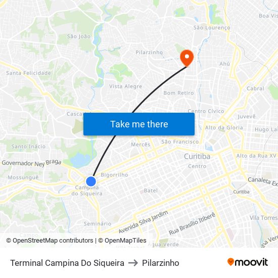 Terminal Campina Do Siqueira to Pilarzinho map