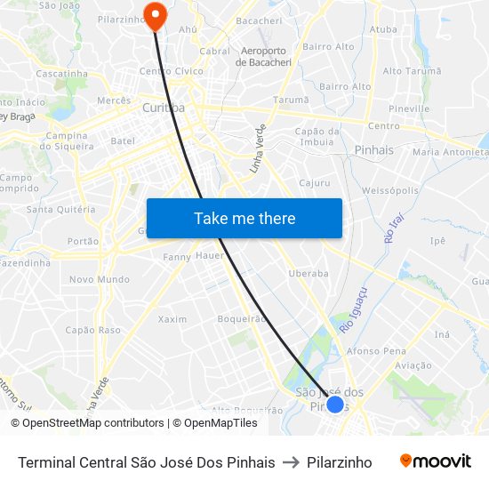 Terminal Central São José Dos Pinhais to Pilarzinho map