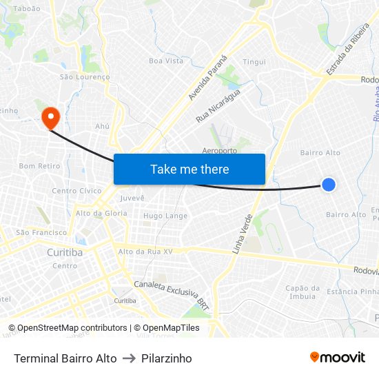 Terminal Bairro Alto to Pilarzinho map