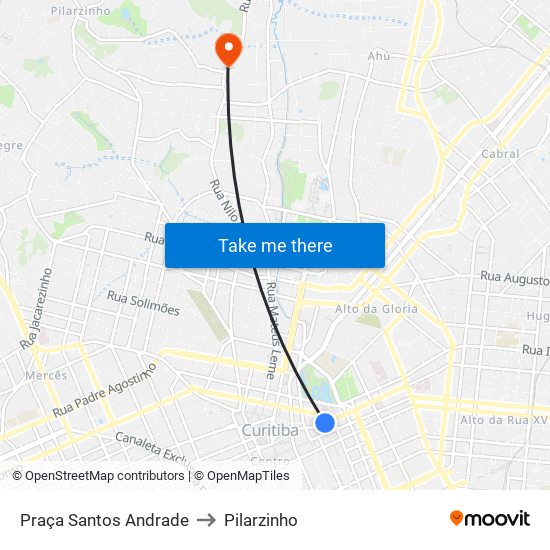 Praça Santos Andrade to Pilarzinho map
