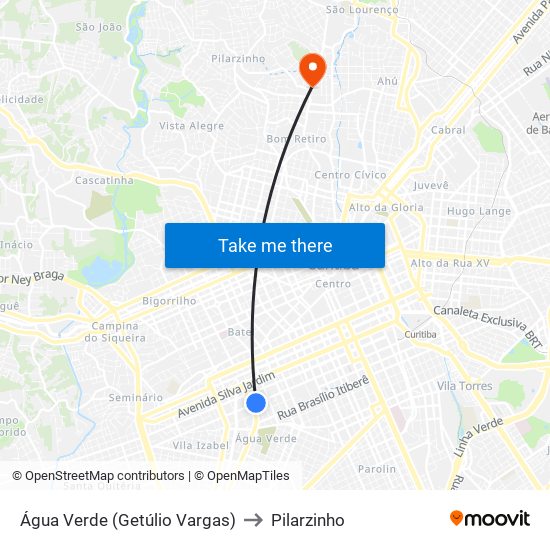 Água Verde (Getúlio Vargas) to Pilarzinho map