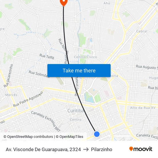 Av. Visconde De Guarapuava, 2324 to Pilarzinho map