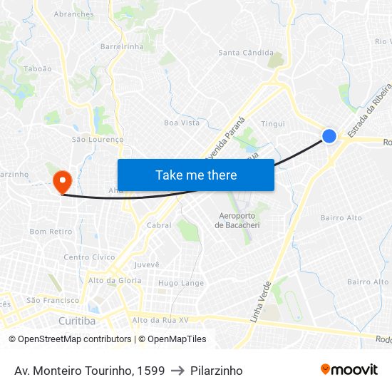 Av. Monteiro Tourinho, 1599 to Pilarzinho map