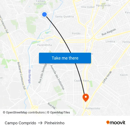Campo Comprido to Pinheirinho map