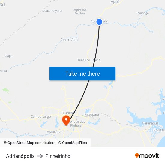 Adrianópolis to Pinheirinho map