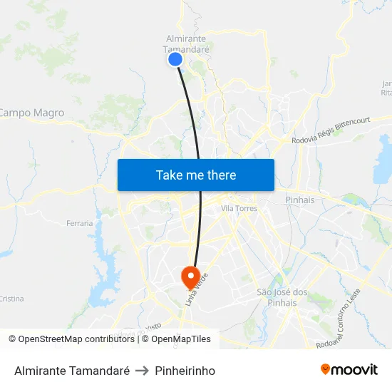 Almirante Tamandaré to Pinheirinho map