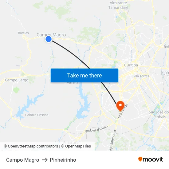 Campo Magro to Pinheirinho map
