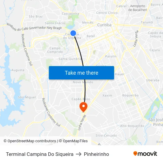 Terminal Campina Do Siqueira to Pinheirinho map