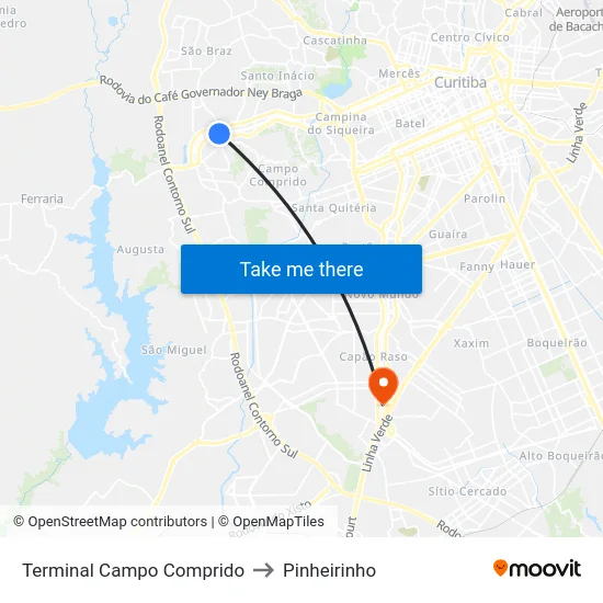 Terminal Campo Comprido to Pinheirinho map