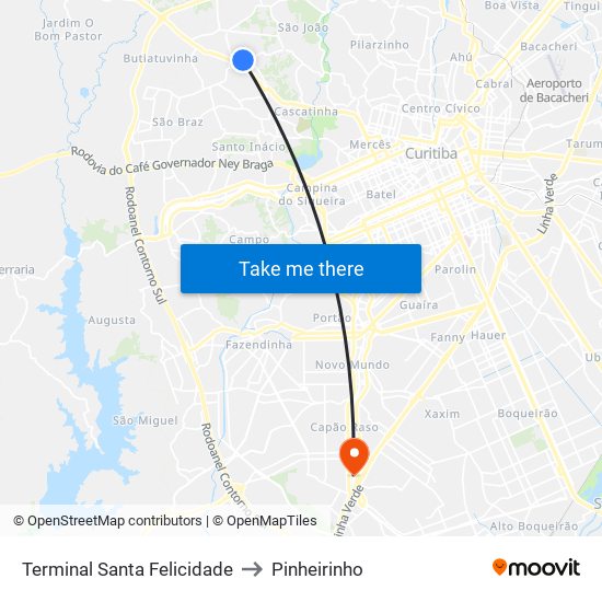 Terminal Santa Felicidade to Pinheirinho map