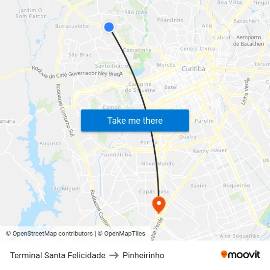Terminal Santa Felicidade to Pinheirinho map