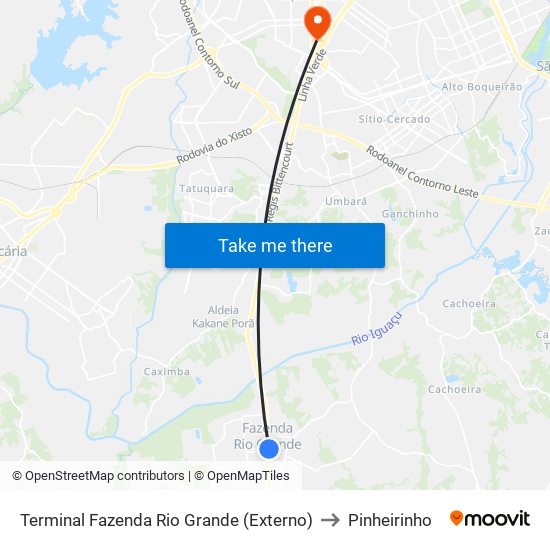 Terminal Fazenda Rio Grande (Externo) to Pinheirinho map