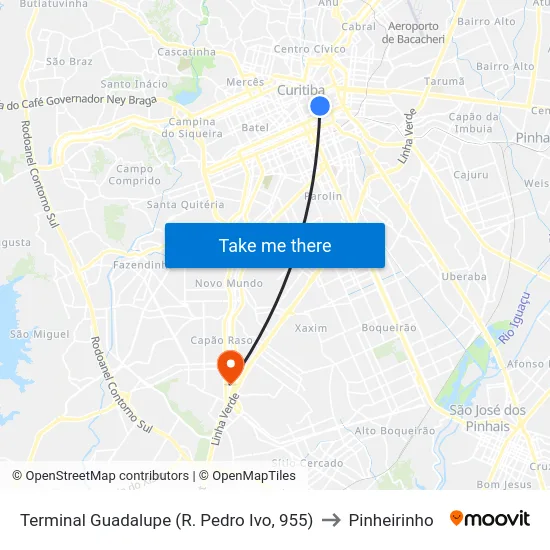 Terminal Guadalupe (F71) - R. Pedro Ivo, 955 to Pinheirinho map