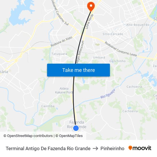 Terminal Antigo De Fazenda Rio Grande to Pinheirinho map
