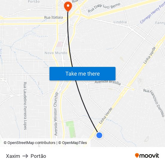 Xaxim to Portão map