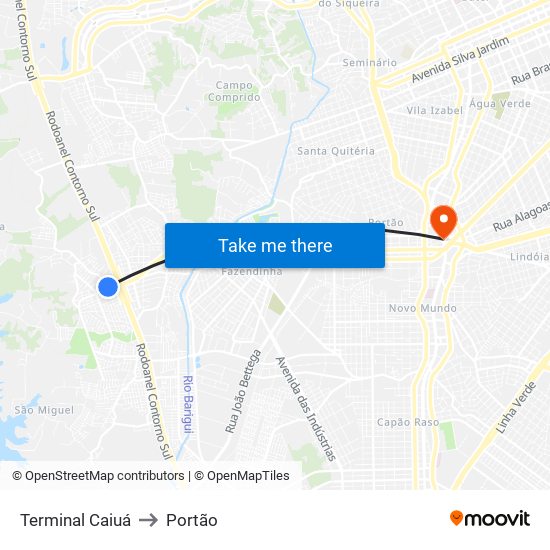 Terminal Caiuá to Portão map