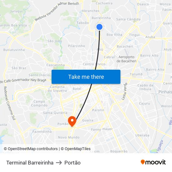 Terminal Barreirinha to Portão map
