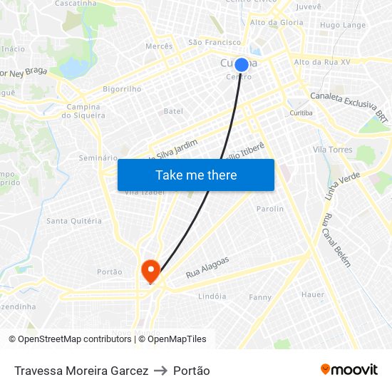 Travessa Moreira Garcez to Portão map