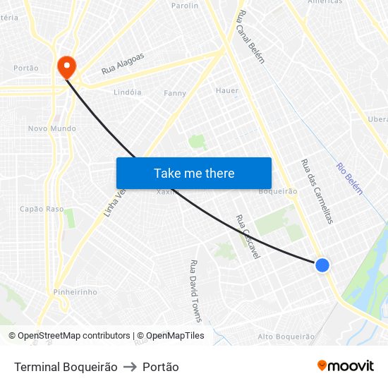 Terminal Boqueirão to Portão map