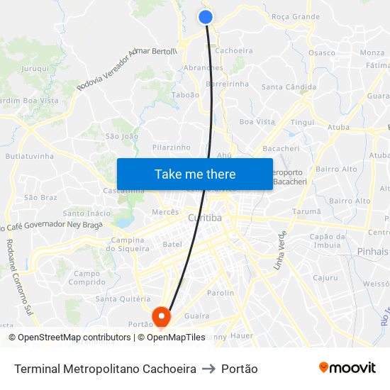 Terminal Metropolitano Cachoeira to Portão map