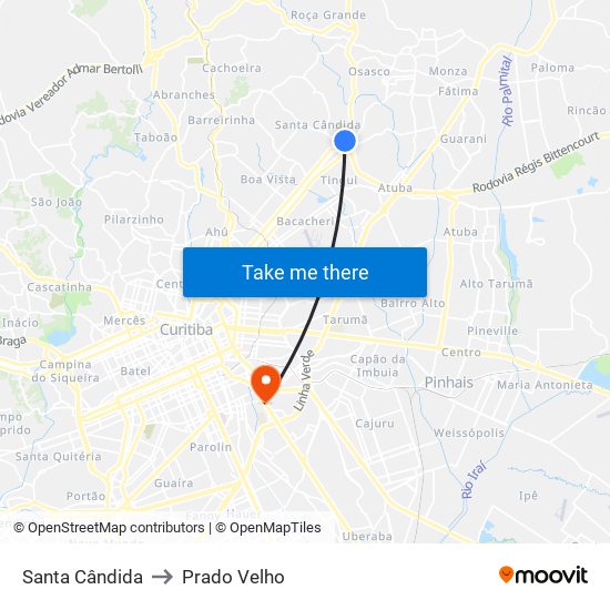 Santa Cândida to Prado Velho map