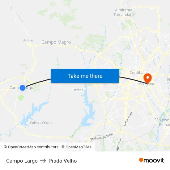 Campo Largo to Prado Velho map