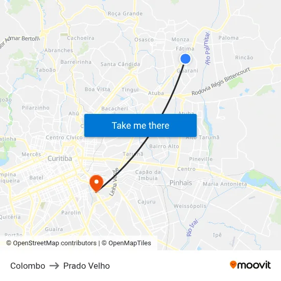 Colombo to Prado Velho map