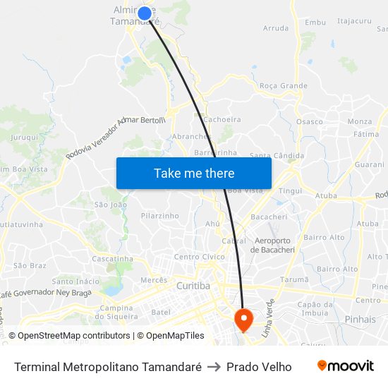 Terminal Metropolitano Tamandaré to Prado Velho map