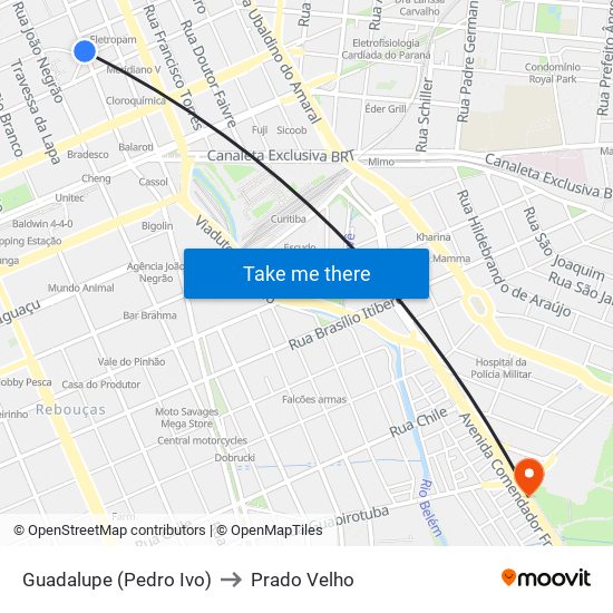 Guadalupe (Pedro Ivo) to Prado Velho map