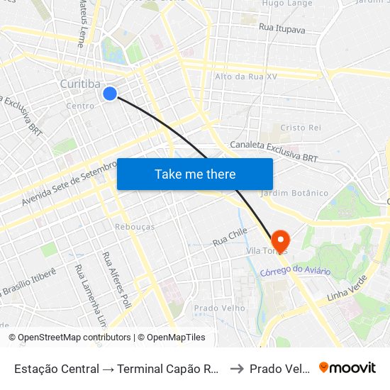 Estação Central → Terminal Capão Raso to Prado Velho map