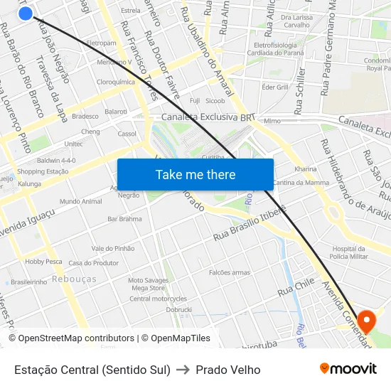 Estação Central (Sentido Sul) to Prado Velho map