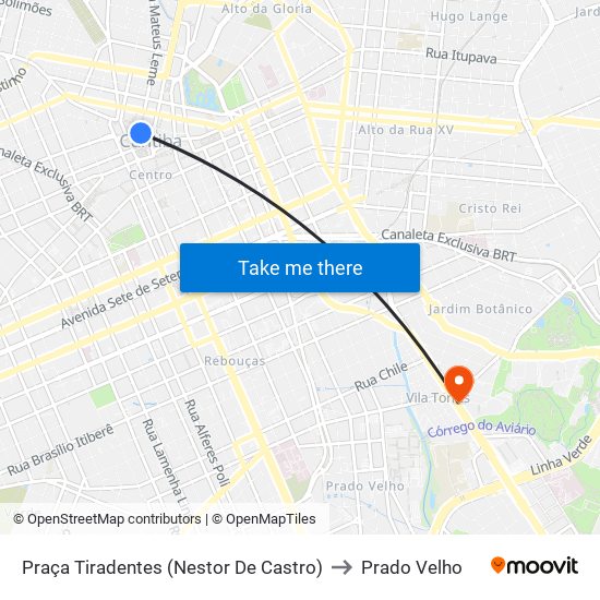 Praça Tiradentes (Nestor De Castro) to Prado Velho map
