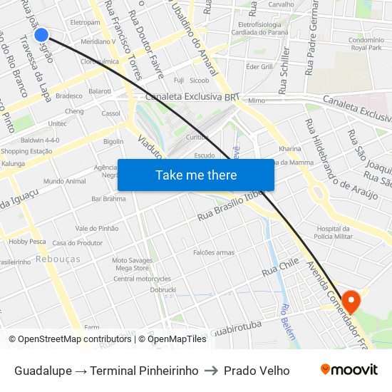 Guadalupe → Terminal Pinheirinho to Prado Velho map
