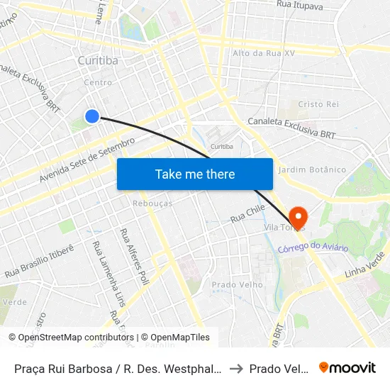 Praça Rui Barbosa (Desembargador Westphalen) to Prado Velho map