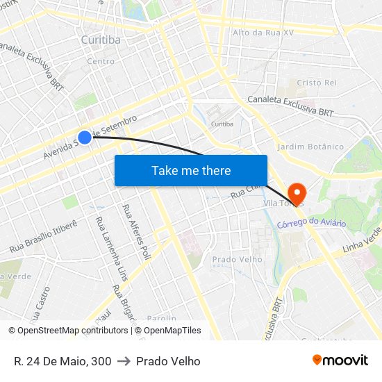 R. 24 De Maio, 300 to Prado Velho map
