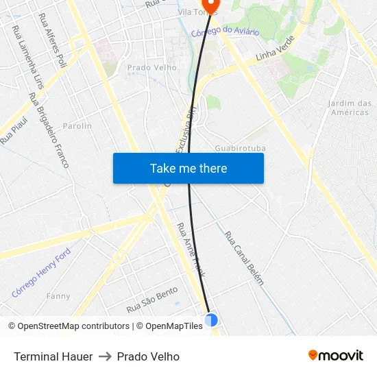 Terminal Hauer to Prado Velho map