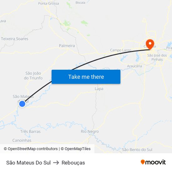 São Mateus Do Sul to Rebouças map