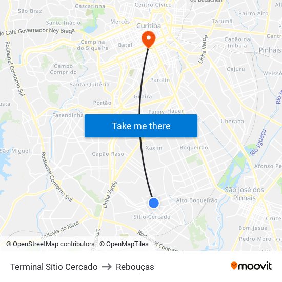 Terminal Sítio Cercado to Rebouças map