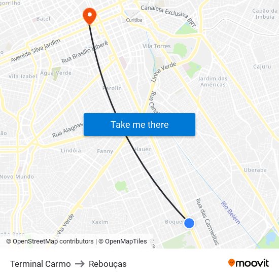 Terminal Carmo to Rebouças map