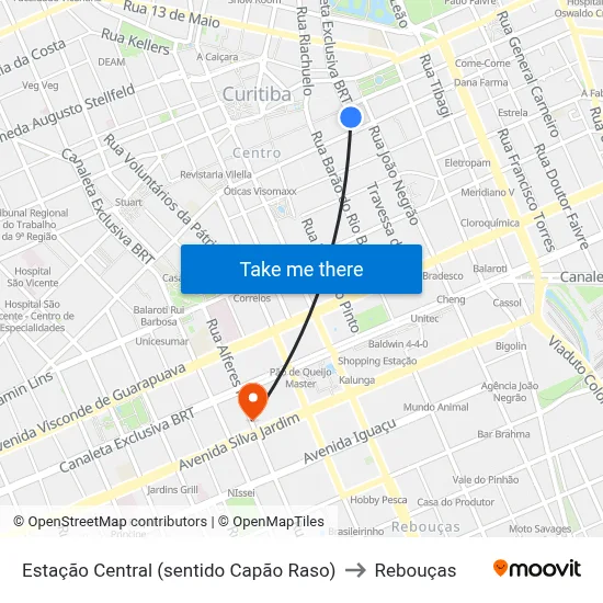 Estação Central (sentido Capão Raso) to Rebouças map