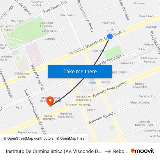 Instituto De Criminalística (Av. Visconde De Guarapuava, 2646) to Rebouças map