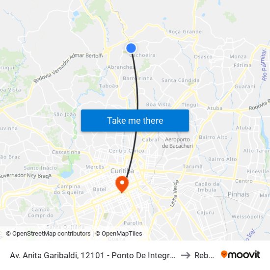 Av. Anita Garibaldi, 12101 - Ponto De Integração Temporal (Desembarque) to Rebouças map