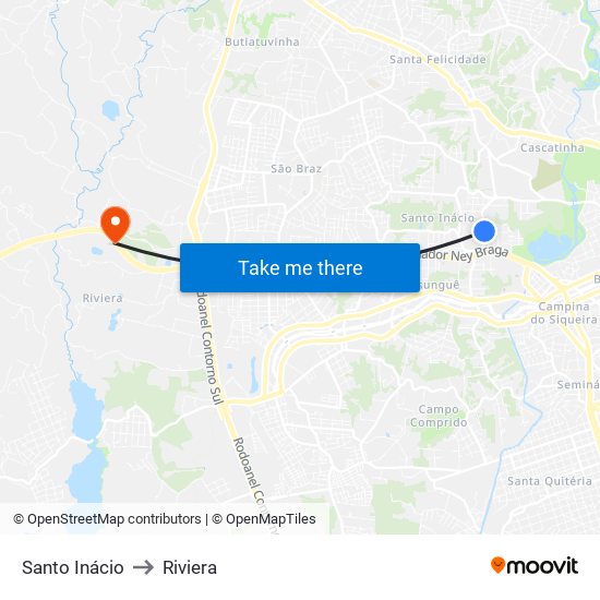 Santo Inácio to Riviera map